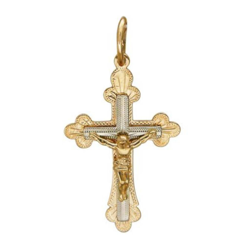 Крест нательный из двух цветов золота 585 пробы без вставок 01Р760614