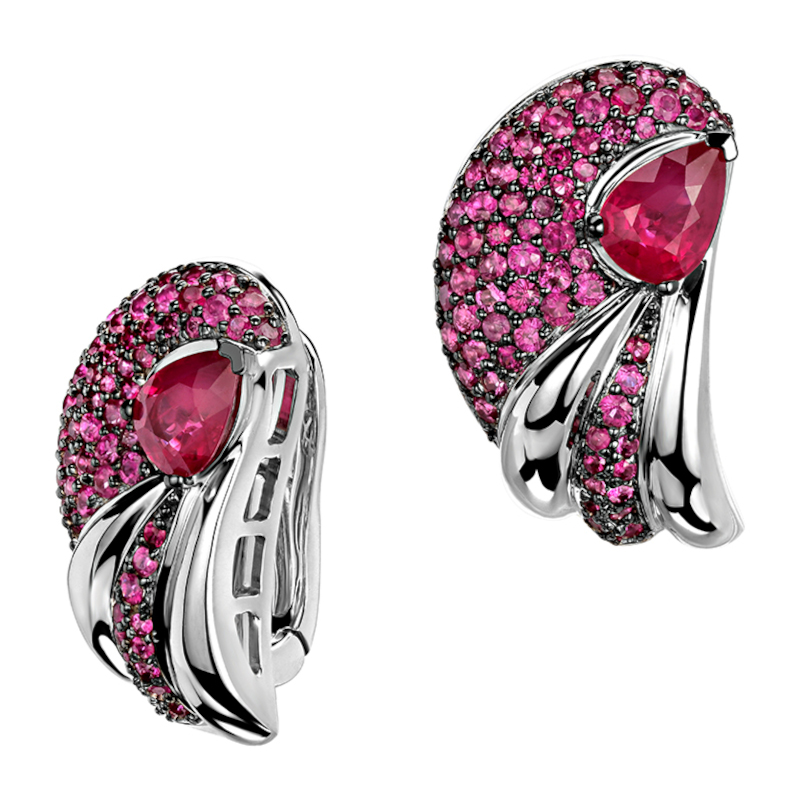 Серьги из белого золота 585 пробы с рубинами 01С5213374-2