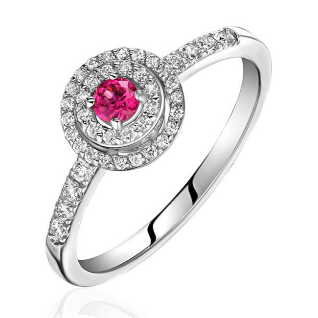 Кольцо из белого золота 585 пробы с рубинами и бриллиантами 01К6215623-1