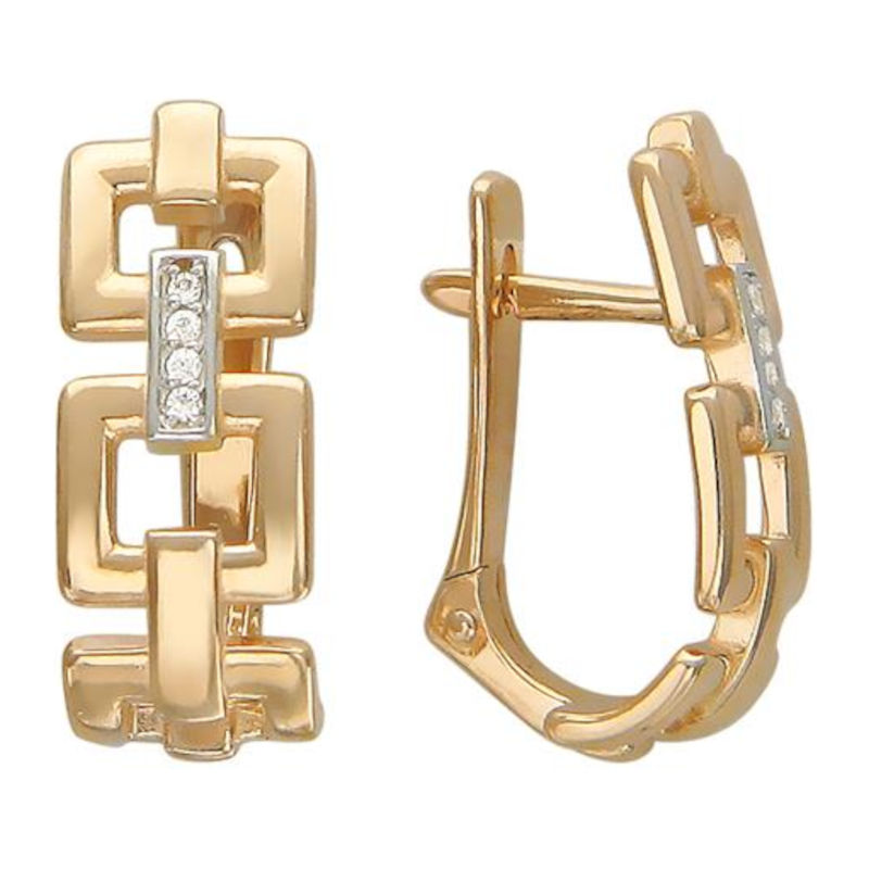 Серьги из красного золота 585 пробы с фианитами 01С116639