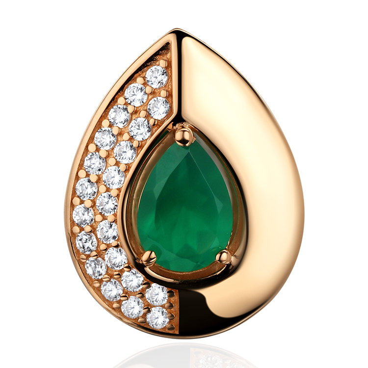 Подвеска из красного золота 585 пробы с агатом и фианитами 01П4115418-1