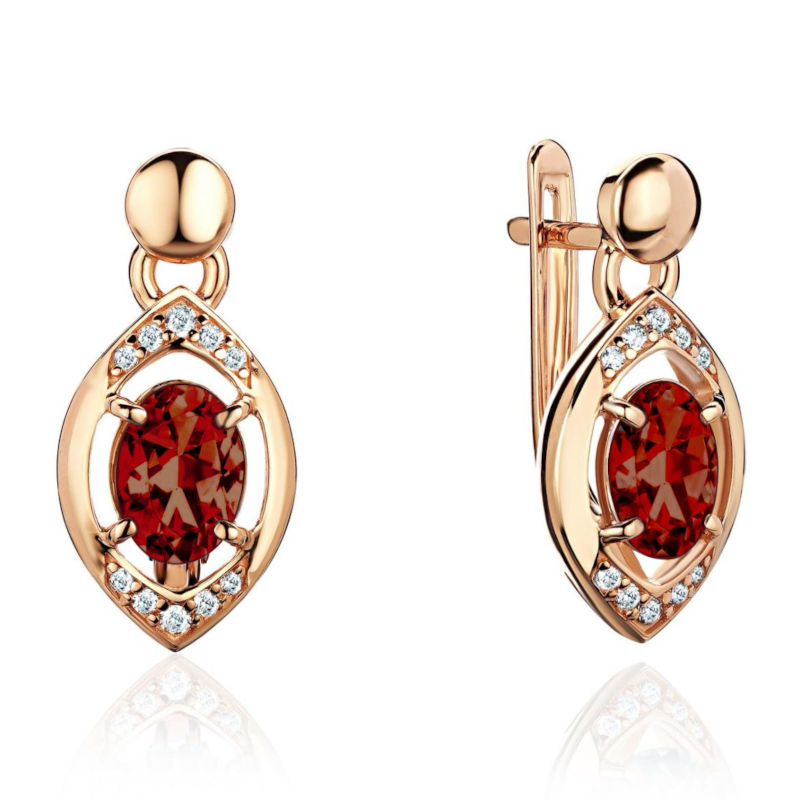 Серьги из красного золота 585 пробы с гранатами и фианитами 01С3115350-2