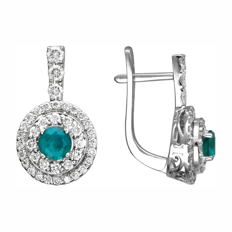 Серьги из белого золота 585 пробы с изумрудами и бриллиантами 01С625361-2