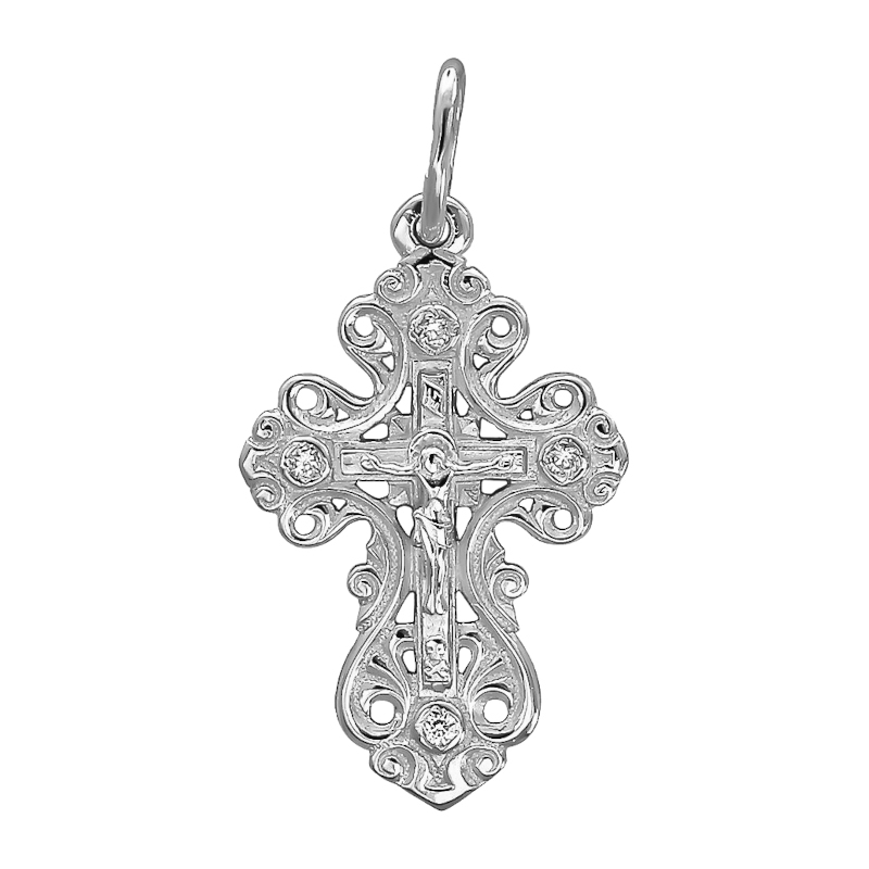 Крест из белого золота 585 пробы с бриллиантами 01Р620863-17