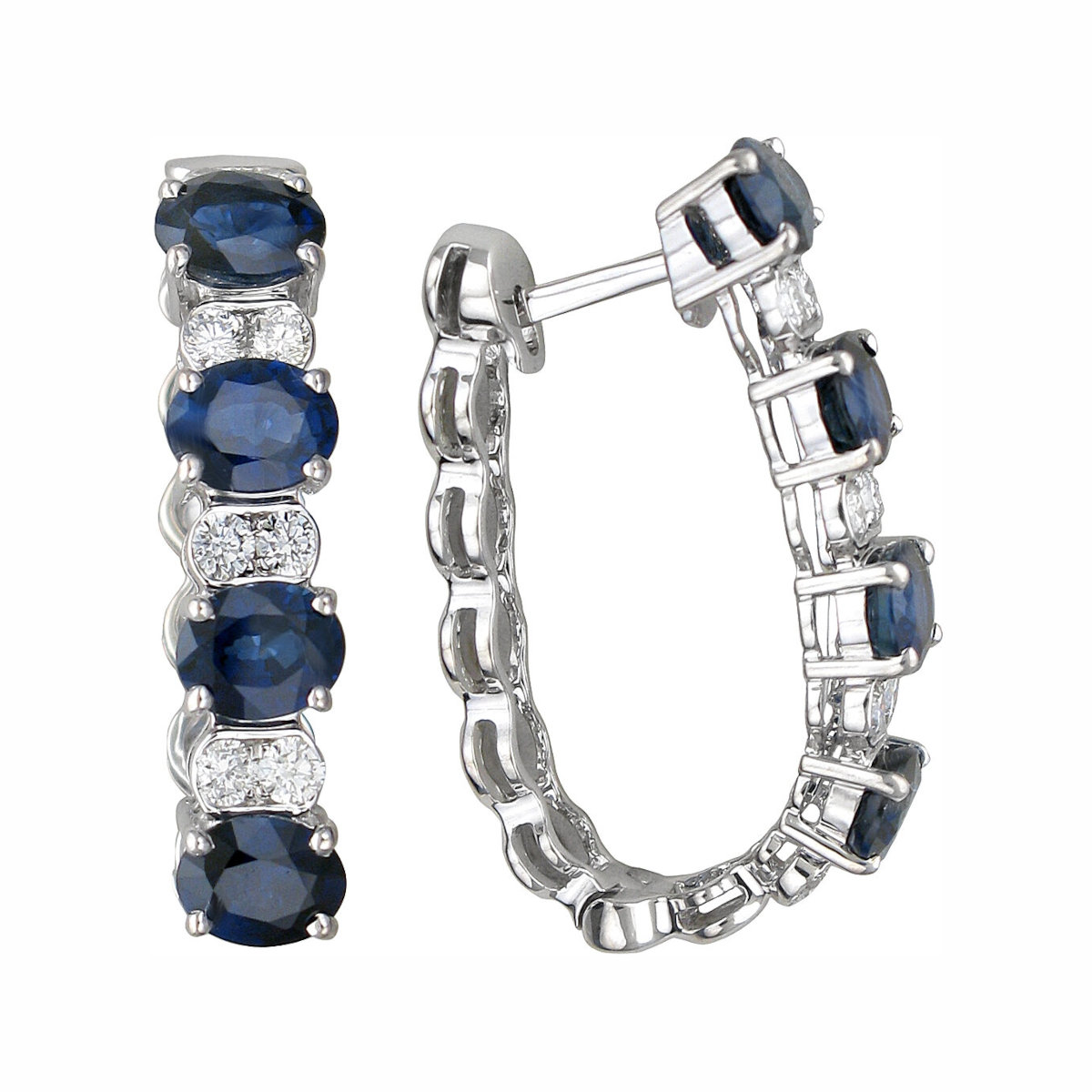Серьги из белого золота 585 пробы с сапфирами и бриллиантами 01С6213042-1