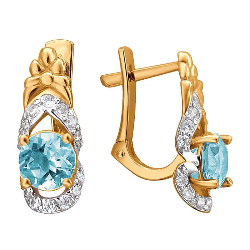 Серьги из золоченого серебра 925 пробы с фианитами и топазами 01С3513267РА-1