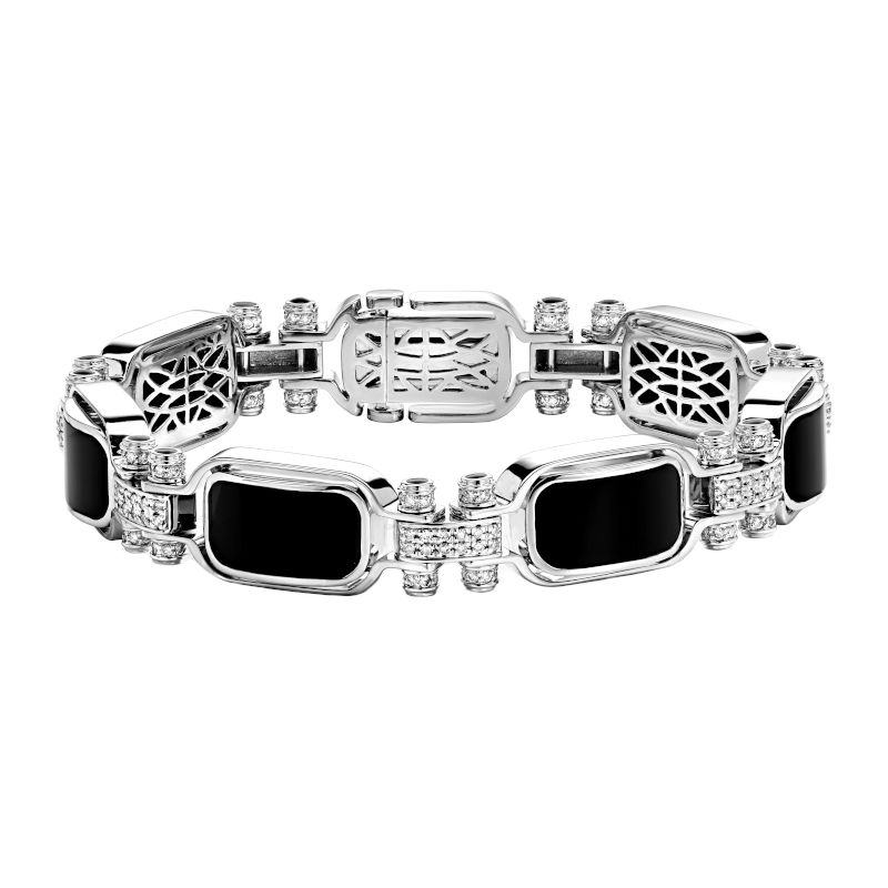 Браслет из белого золота 750 пробы с агатами, сапфирами и бриллиантами 01Б670911-1 Браслет из белого золота 750 пробы с агатами, сапфирами и бриллиантами 01Б670911-1