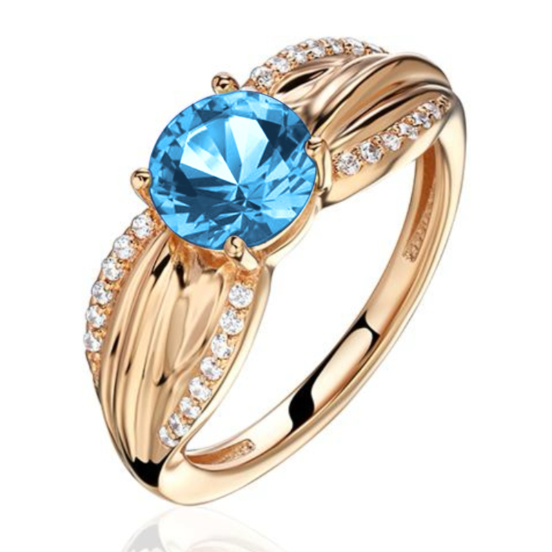 Кольцо из красного золота 585 пробы с топазом и фианитами 01К3115349-1