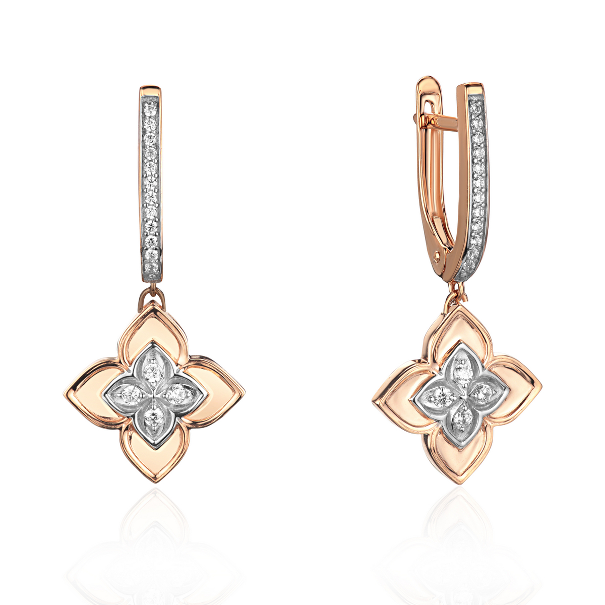 Серьги из красного золота 585 пробы с фианитами 01С1115582Р