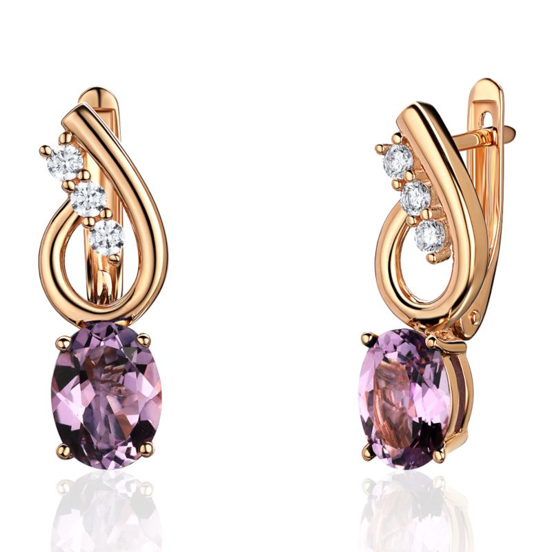 Серьги из красного золота 585 пробы с аметистами и фианитами 01С3115339-3