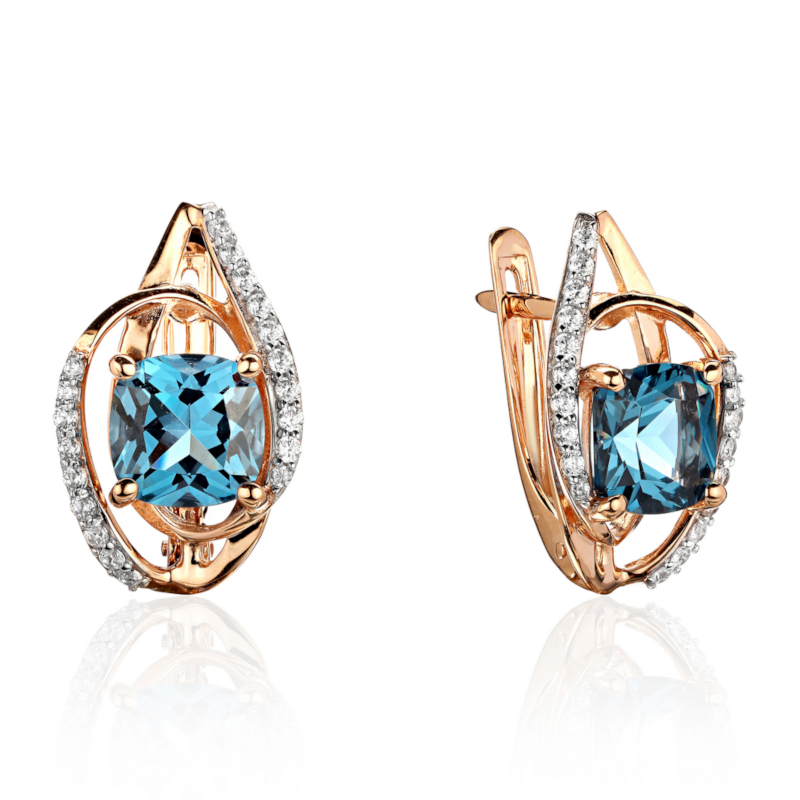 Серьги из красного золота 585 пробы с наноситал топазом и фианитами 01С2115322Р-1