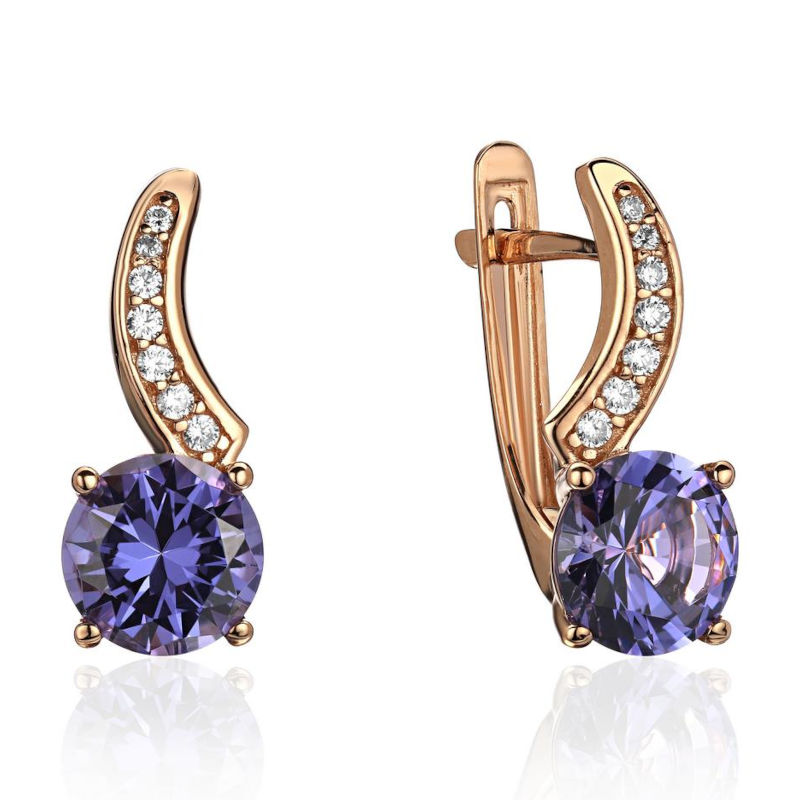 Серьги из красного золота 585 пробы с аметистами и фианитами 01С3115345-3