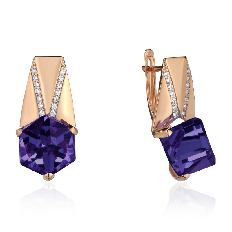 Серьги из красного золота 585 пробы с наноситал танзанитом и фианитами 01С2115259-4