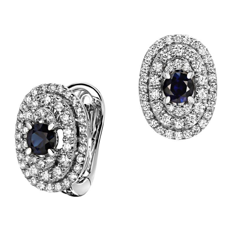 Серьги из белого золота 585 пробы с бриллиантами и сапфирами 01С6214947-1