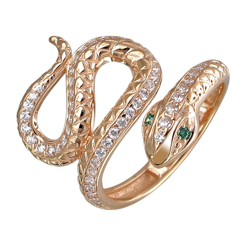 Кольцо из красного золота 585 пробы с фианитами и наноизумрудами 01К218514-1 Кольцо из красного золота 585 пробы с фианитами и наноизумрудами 01К218514-1