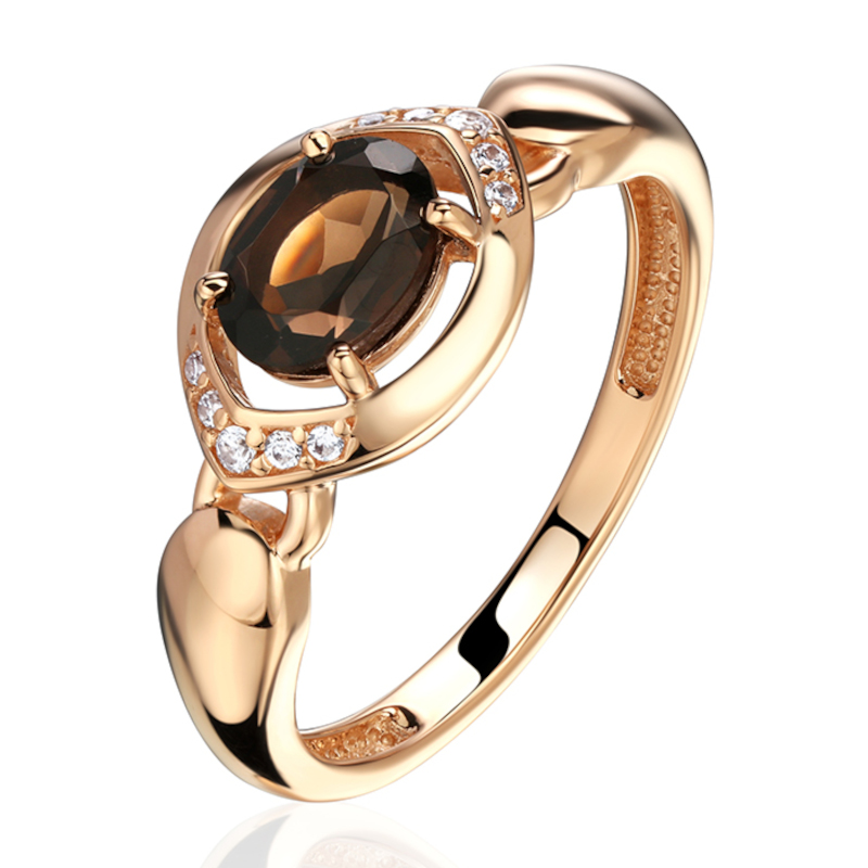 Кольцо из красного золота 585 пробы с раух-топазом и фианитами 01К3115350-4