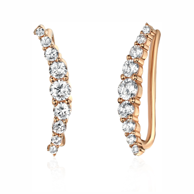 Серьги каффы без прокола из красного золота 585 пробы с фианитами 01С1114275