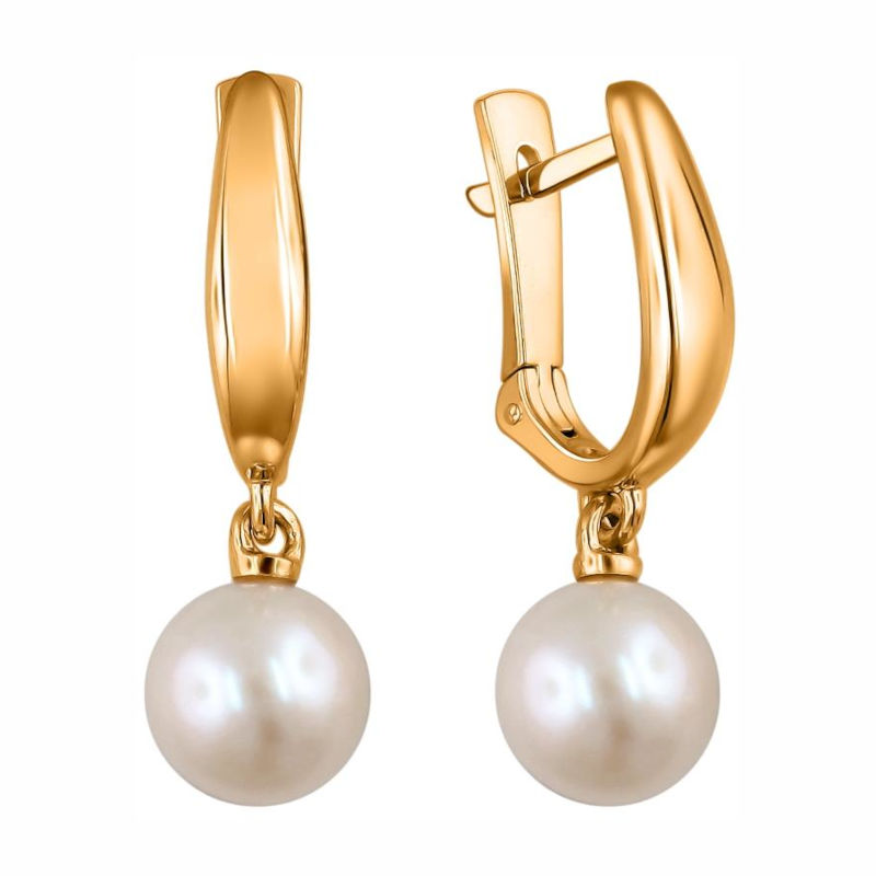 Серьги из красного золота 585 пробы с жемчугом 01С3112014-1
