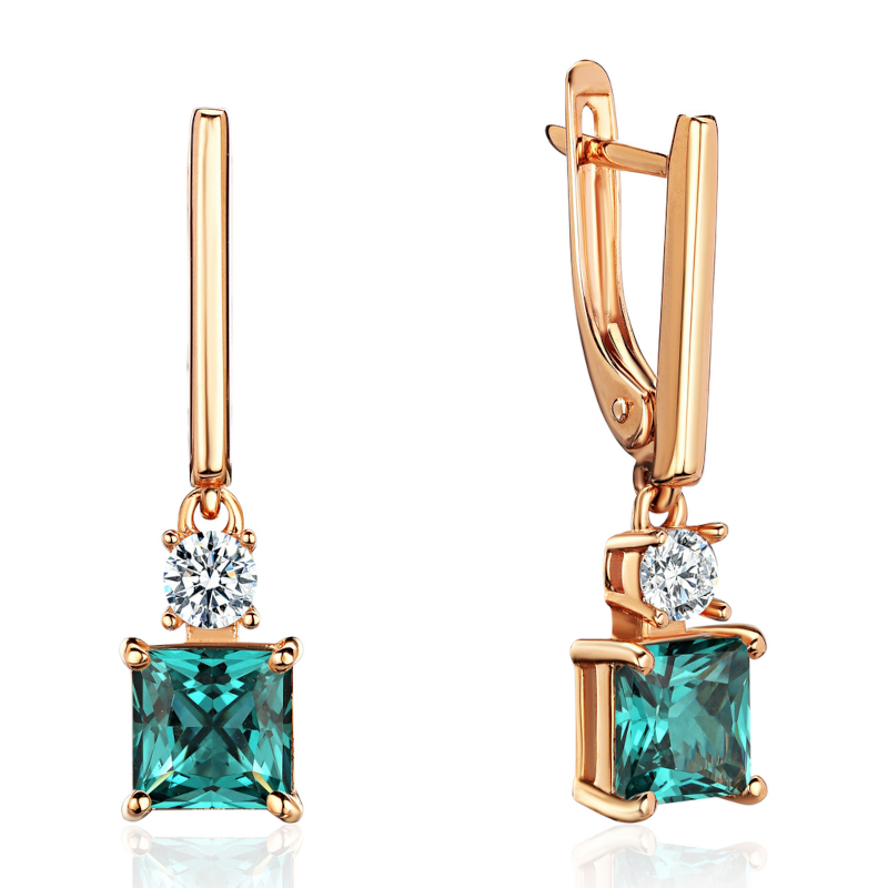 Серьги из красного золота 585 пробы с наноситал турмалином и фианитами 01С2115366-2