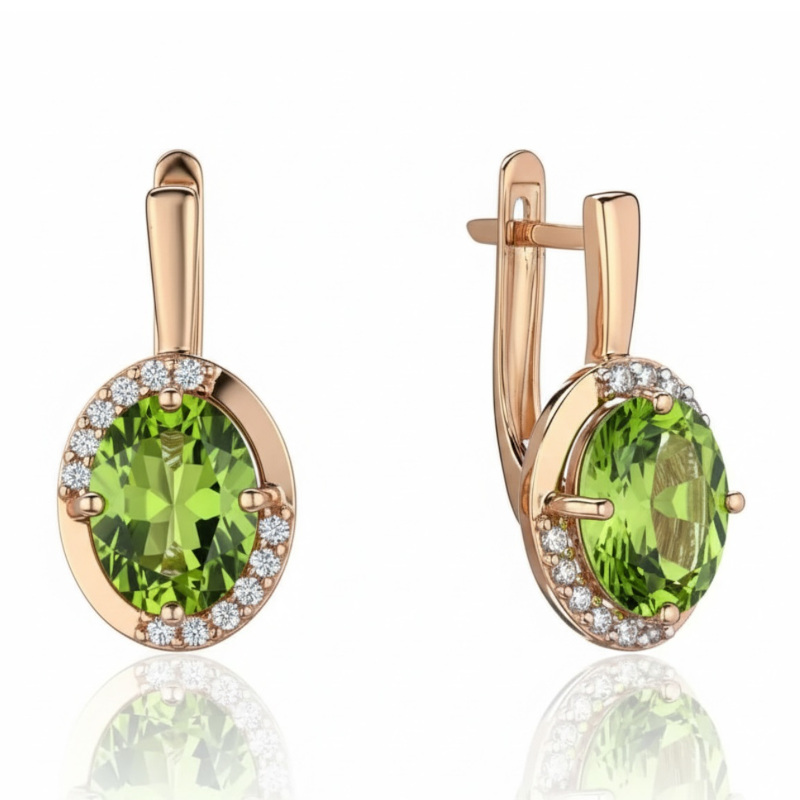 Серьги из красного золота 585 пробы с хризолитами и фианитами 01С3116569Р-4