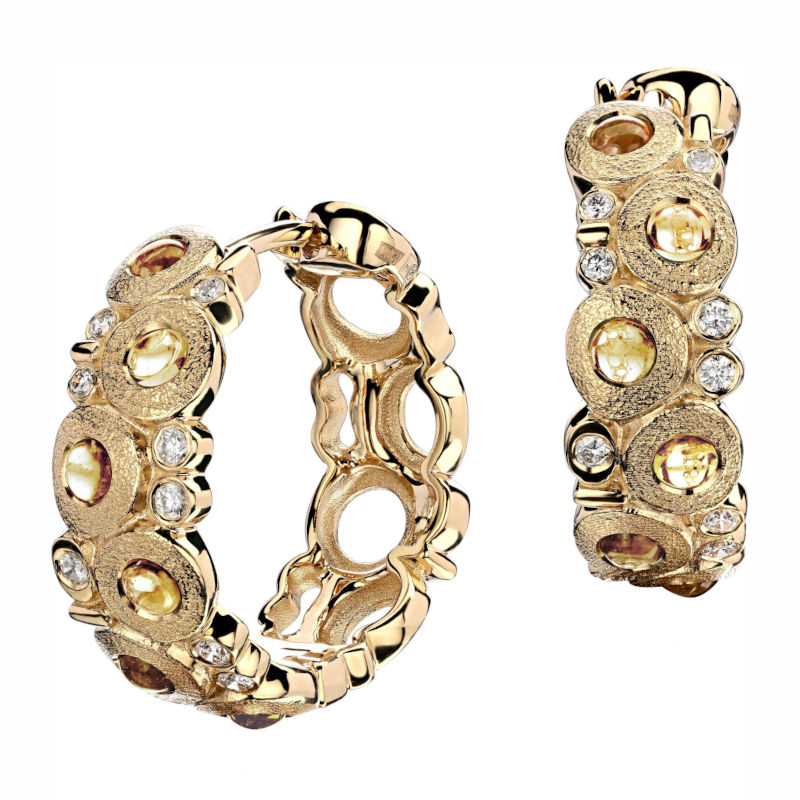 Серьги из желтого золота 585 пробы с цитринами и бриллиантами 01С6315206-6