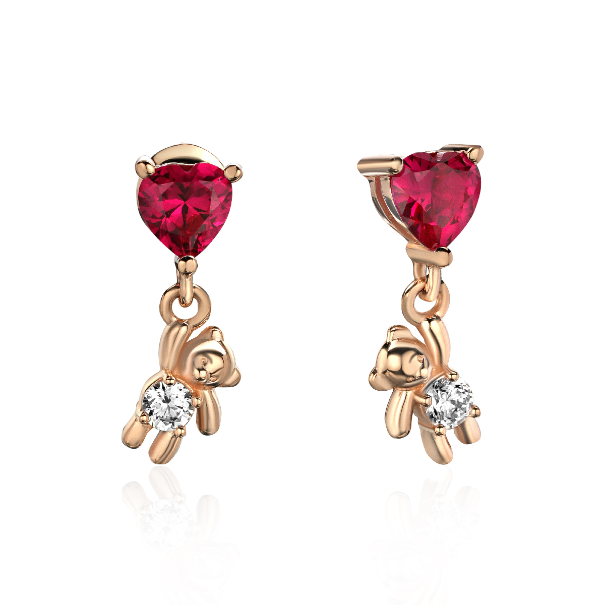 Серьги из красного золота 585 пробы с фианитами и корундами 01С2114307-1