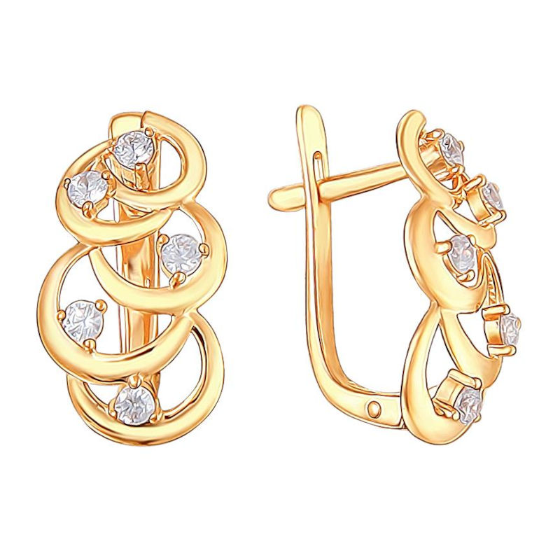 Серьги из красного золота 585 пробы с фианитами 01С1110854