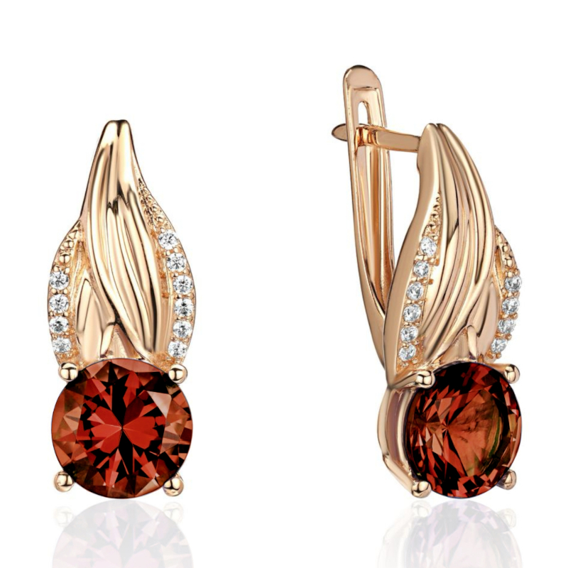 Серьги из красного золота 585 пробы с гранатами и фианитами 01С3115349-2