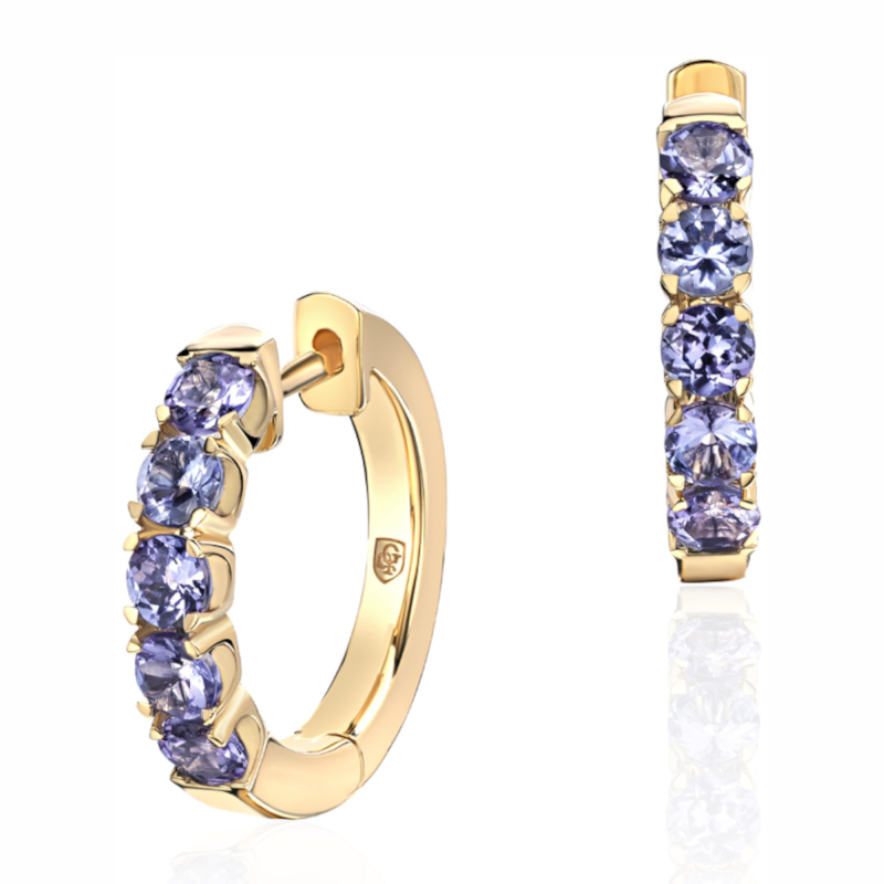 Серьги из желтого золота 585 пробы с танзанитами 01С3314185-1