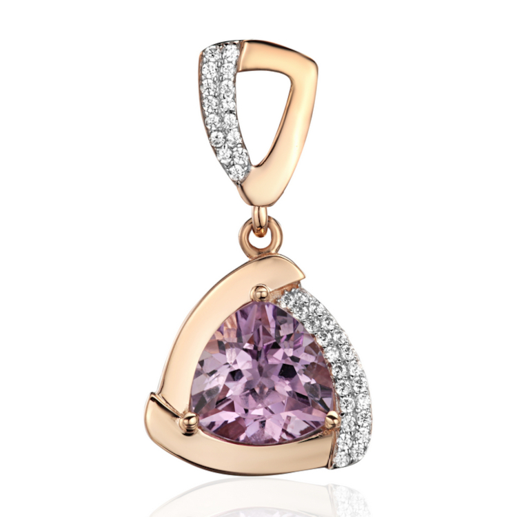 Подвеска из красного золота 585 пробы с аметистом и фианитами 01П3115511Р-2