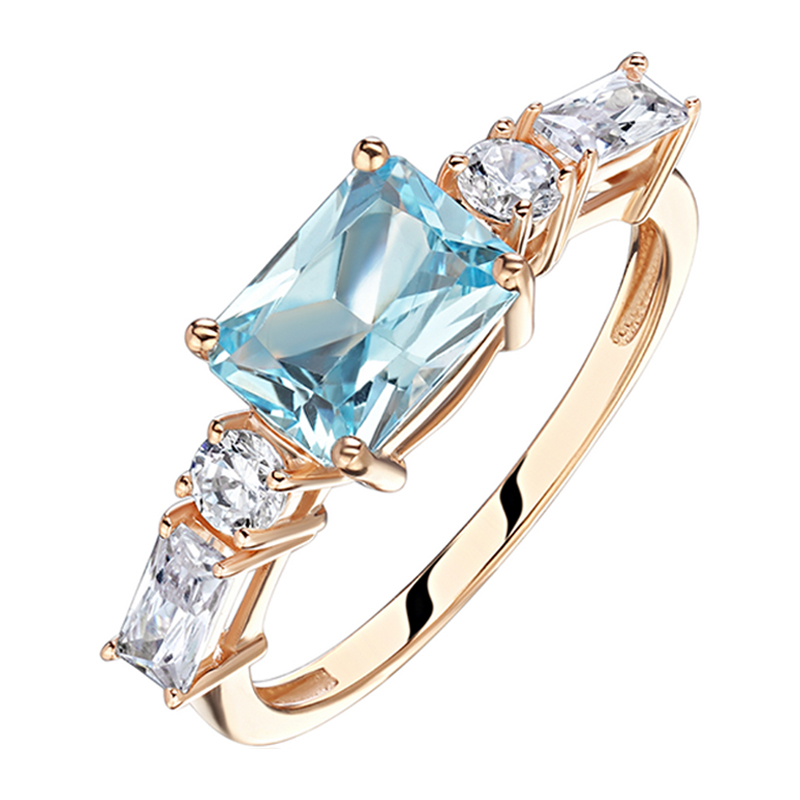 Кольцо из красного золота 585 пробы с топазом и фианитами 01К3115375-2