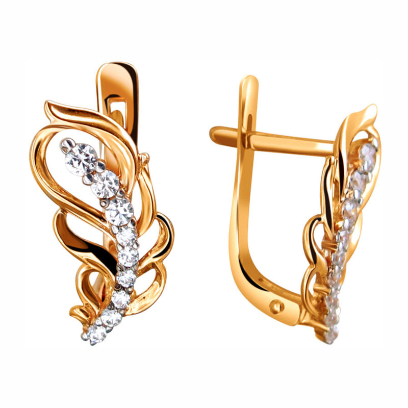 Серьги из красного золота 585 пробы с фианитами 01С1111414Р