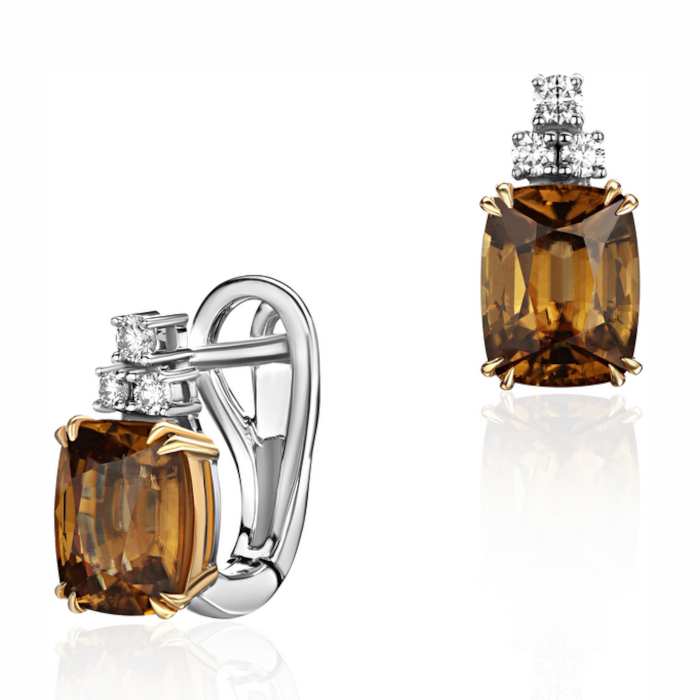 Серьги из комбинированного золота 750 пробы с гиацинтами и бриллиантами 01С6815392-2