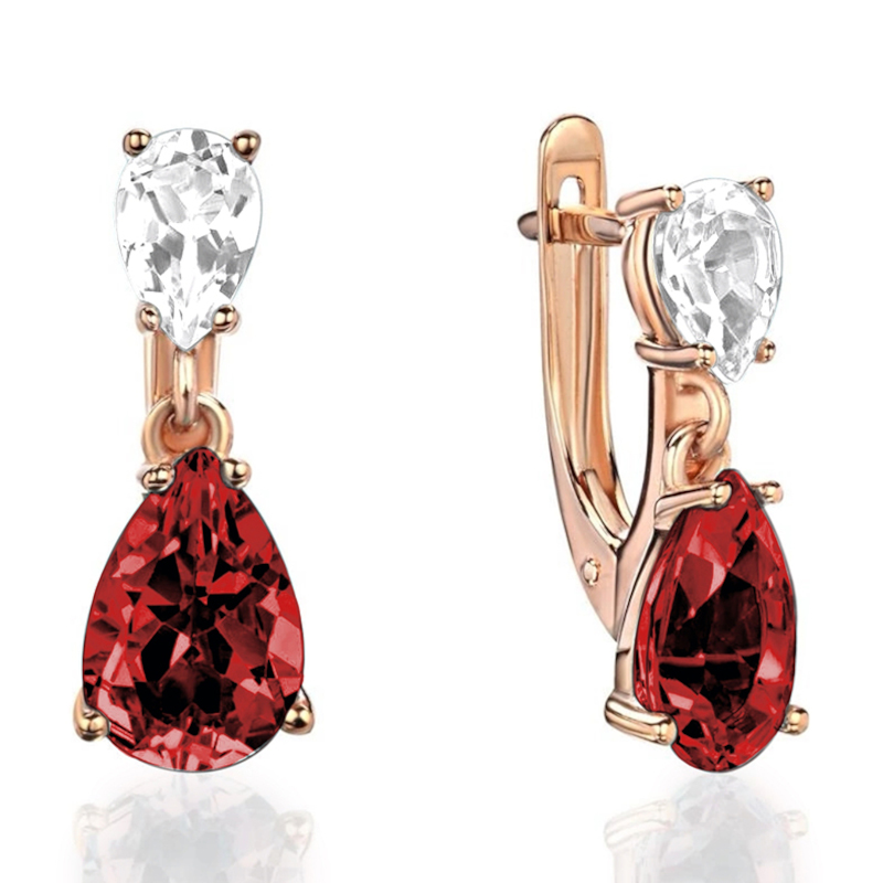 Серьги из красного золота 585 пробы с гранатом и фианитами 01С3115382-4