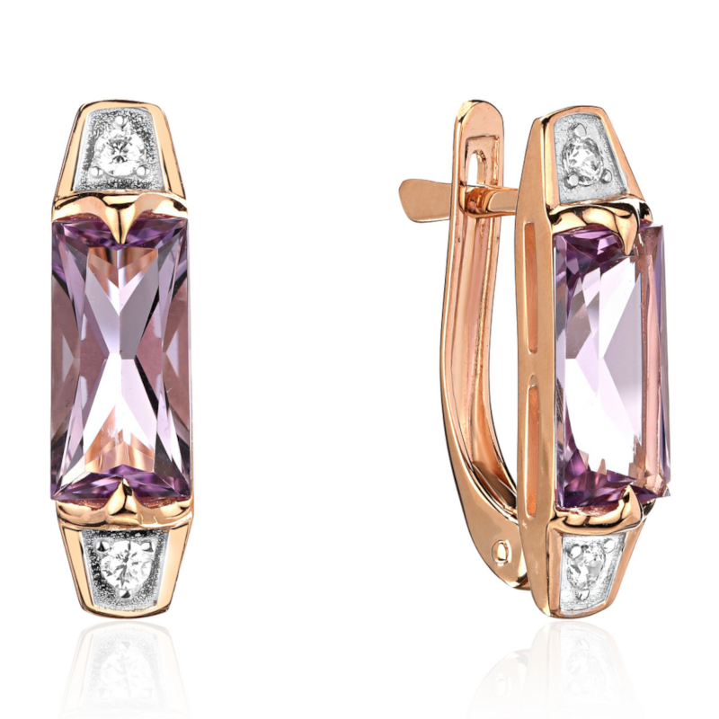 Серьги из красного золота 585 пробы с аметистами и фианитами 01С3115466Р-1