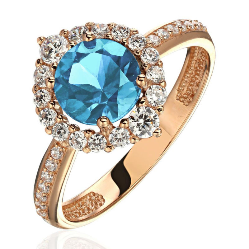 Кольцо из красного золота 585 пробы с топазом и фианитами 01К3115431-1