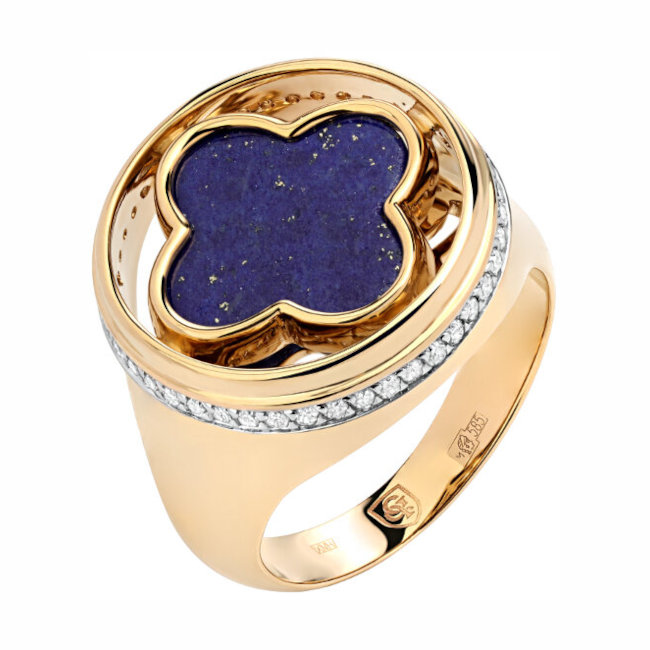 Кольцо из желтого золота 585 пробы с лазуритом и бриллиантами 01К6313305-2