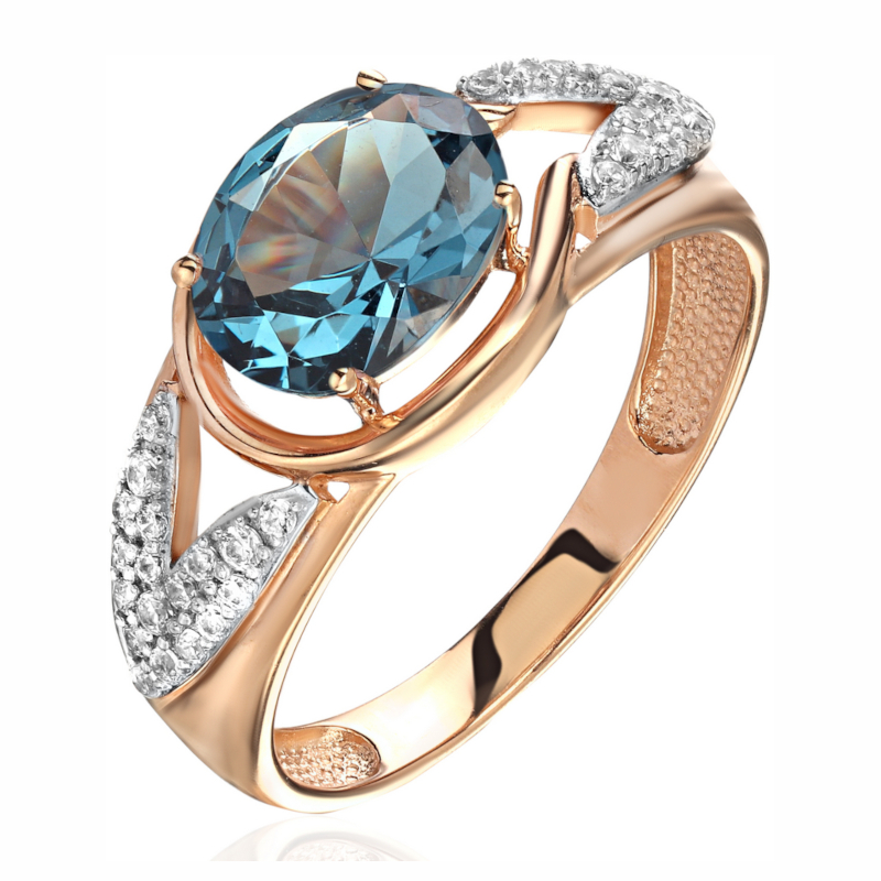 Кольцо из красного золота 585 пробы с наноситал топазом и фианитами 01К2115347-2