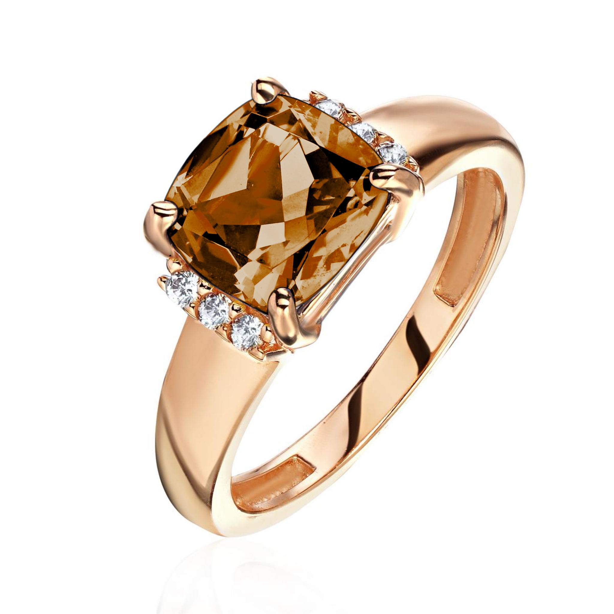 Кольцо из красного золота 585 пробы с раух-топазом и фианитами 01К3115472-4