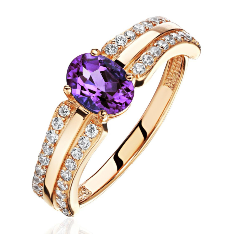 Кольцо из красного золота 585 пробы с аметистом и фианитами 01К3116473Р-1