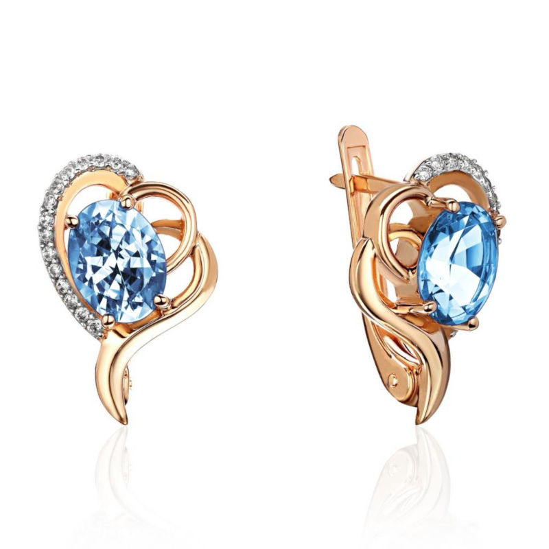 Серьги из красного золота 585 пробы с топазами и фианитами 01С3115320Р-3