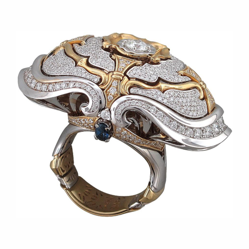 Кольцо из комбинированного золота 750 пробы с сапфирами и бриллиантами 01К685902L-1