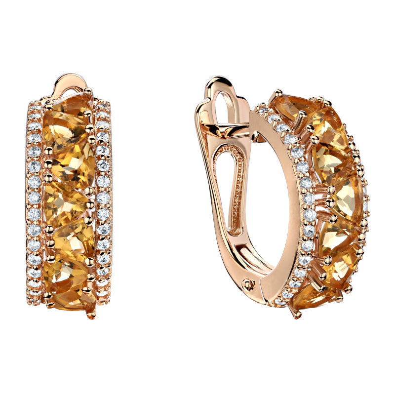 Серьги из красного золота 585 пробы с фианитом и цитрином 01С3113967-2