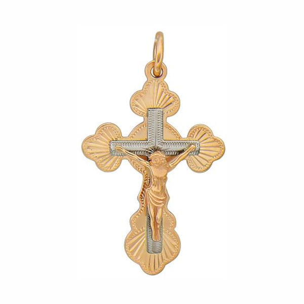 Крест нательный из двух цветов золота 585 пробы без вставок 01Р760531