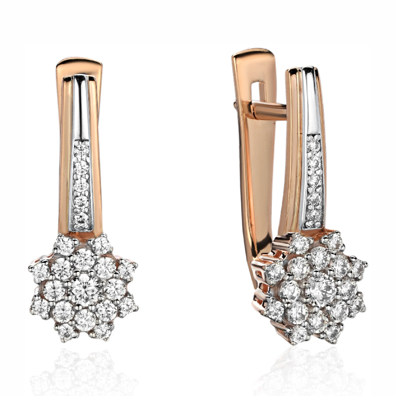 Серьги из красного золота 585 пробы с фианитами 01С1114537Р