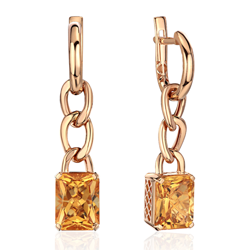Серьги из красного золота 585 пробы с цитрином 01С3116911-1