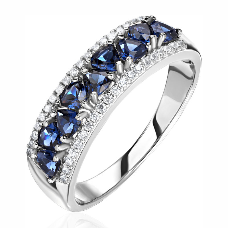 Кольцо из белого золота 585 пробы с наноситал сапфирами и фианитами 01К2213967-1