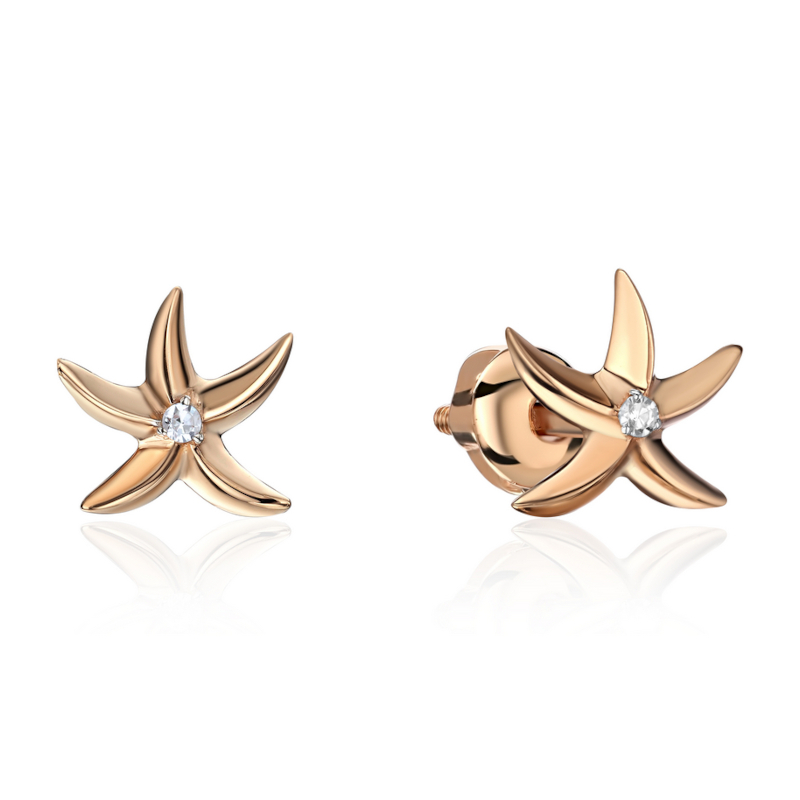 Серьги "Морская звезда" из красного золота 585 пробы с бриллиантами 01С6117051-17