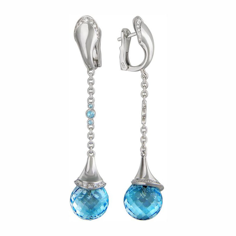 Серьги из белого золота 585 пробы с топазами и бриллиантами 01С6211266-1