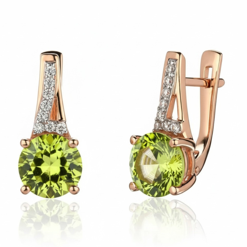 Серьги из красного золота 585 пробы с хризолитами и фианитами 01С3116467Р-5